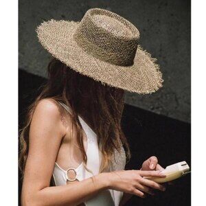 Lack of Color Tan Sunnydip Fray Boater Hat size medium